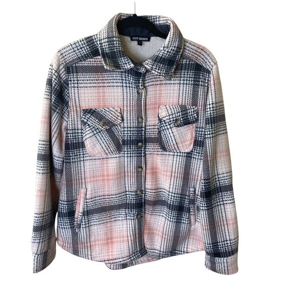 Steve Madden Plaid Fleece Button Front Jacket Sz L - Picture 1 of 7